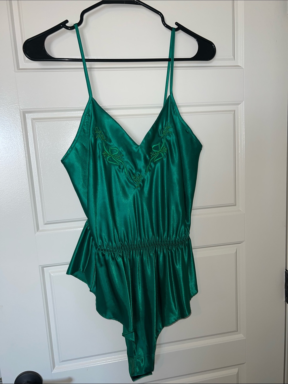 Vintage Steven Barry -Emerald Green Satin Bodysuit